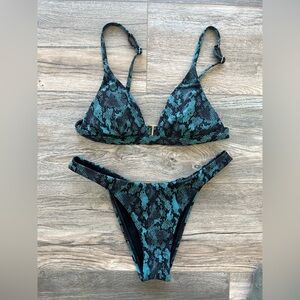 Vitamin A Snake Skin Black and Turqoise Bikini, Size Small